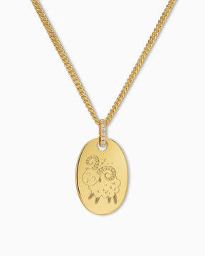 Zodiac sign engraving plates necklace pendant zirconia oval