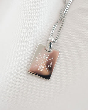 Initials engraving plates necklace pendant square