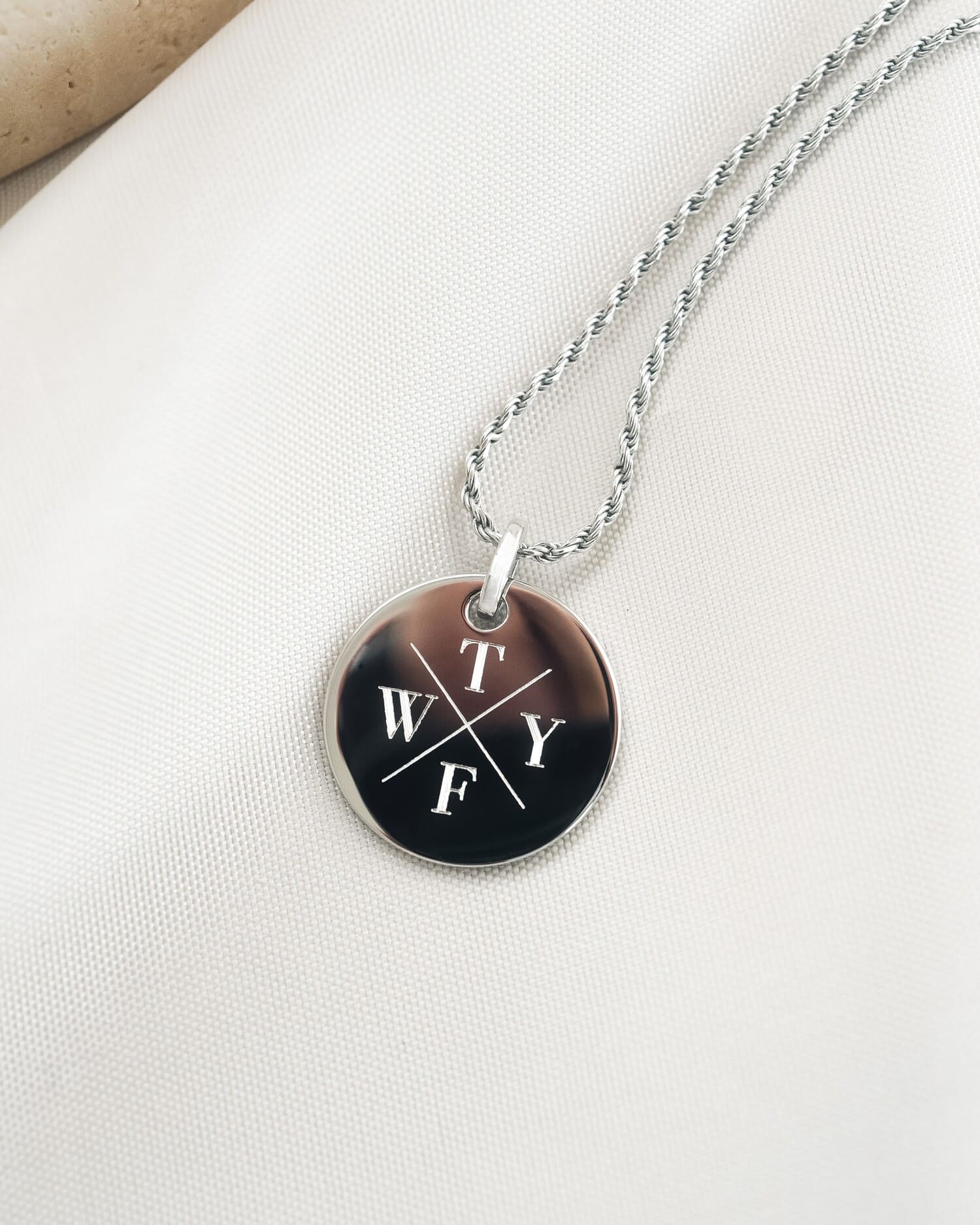 Initials engraving plates necklace pendant zirconia round