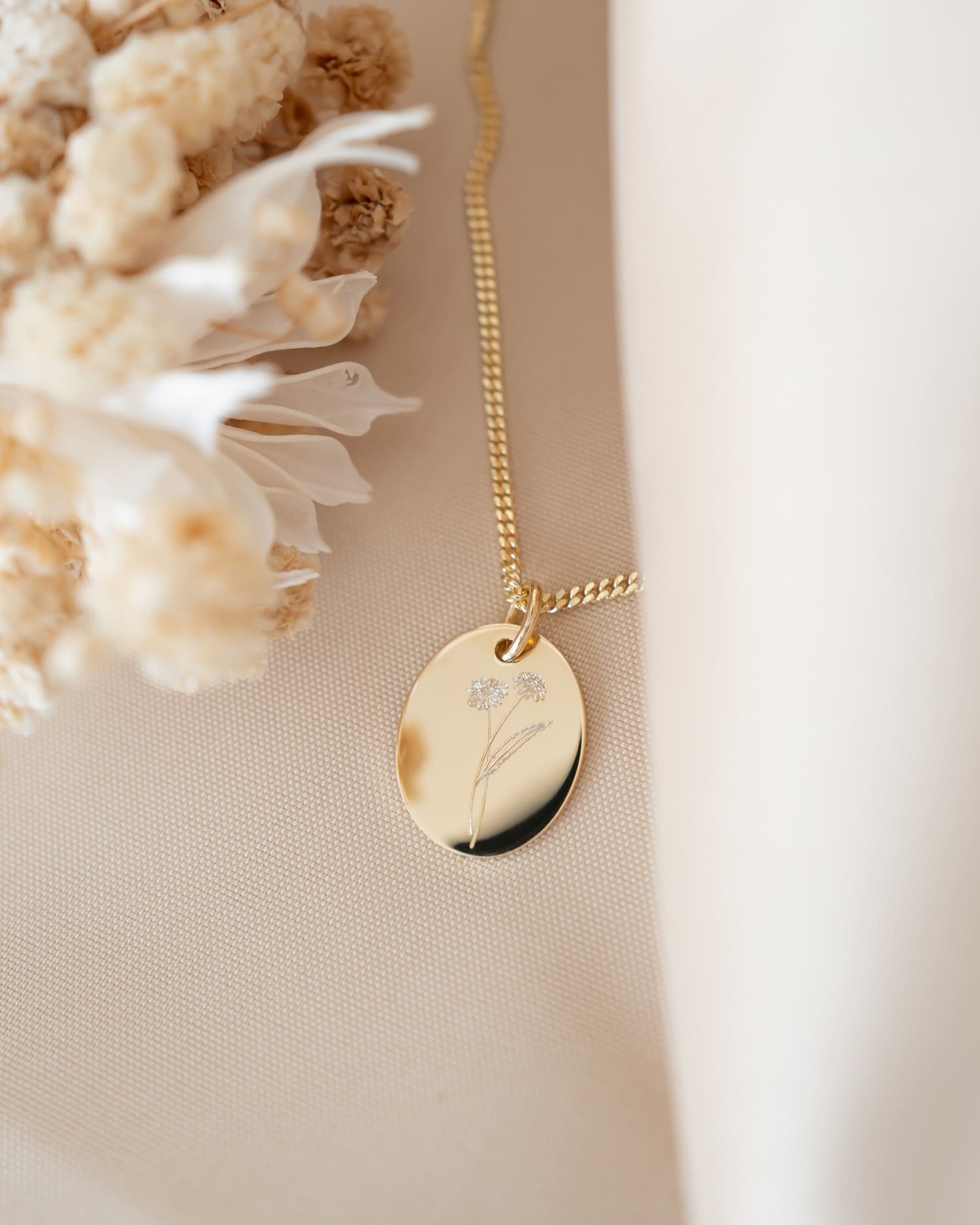Birth flower engraving plates necklace pendant oval