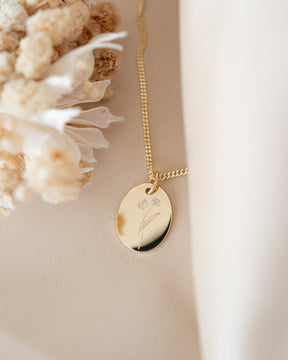 Birth flower engraving plates necklace pendant oval