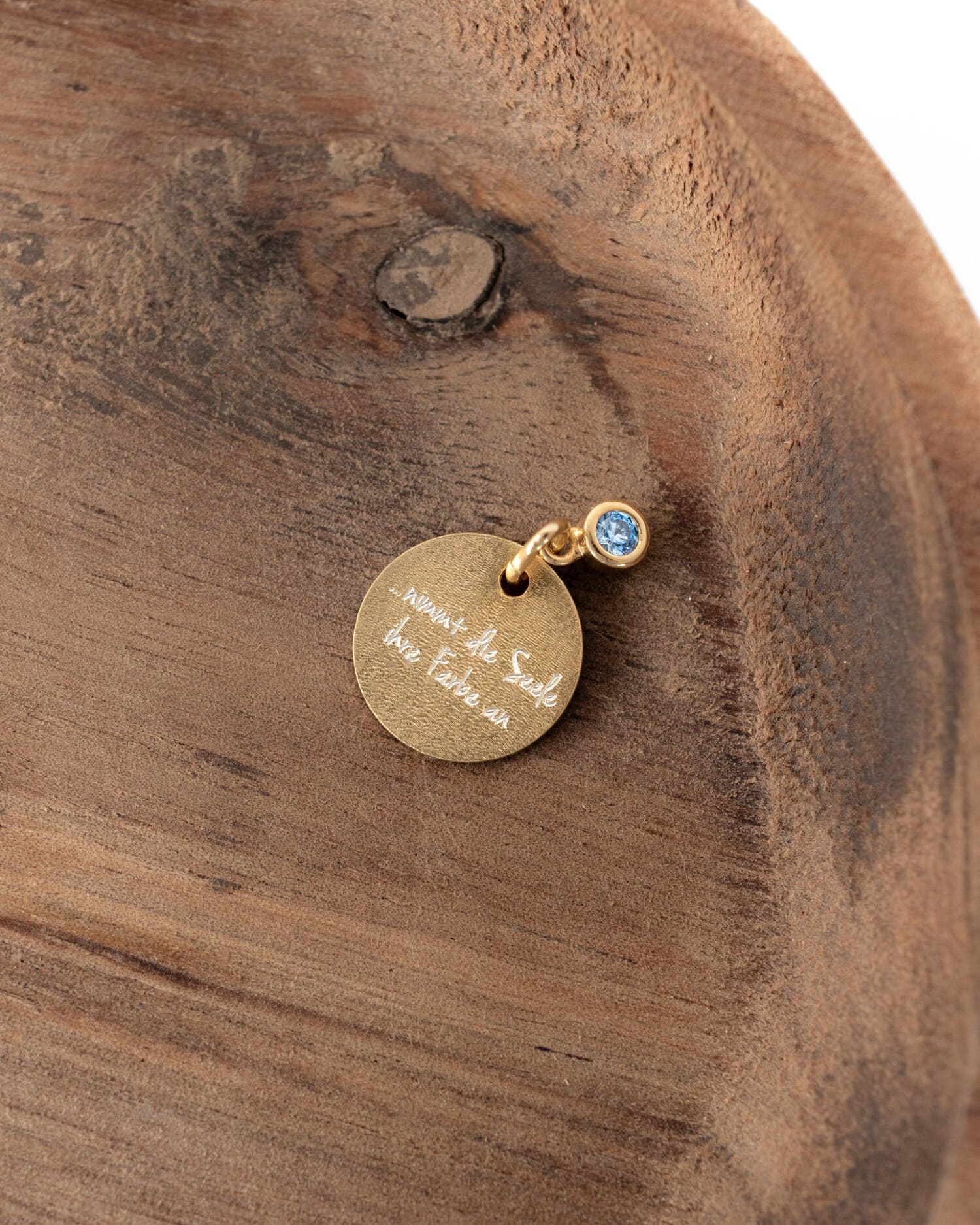 Engraving plates pendant necklace zirconia blue 12mm