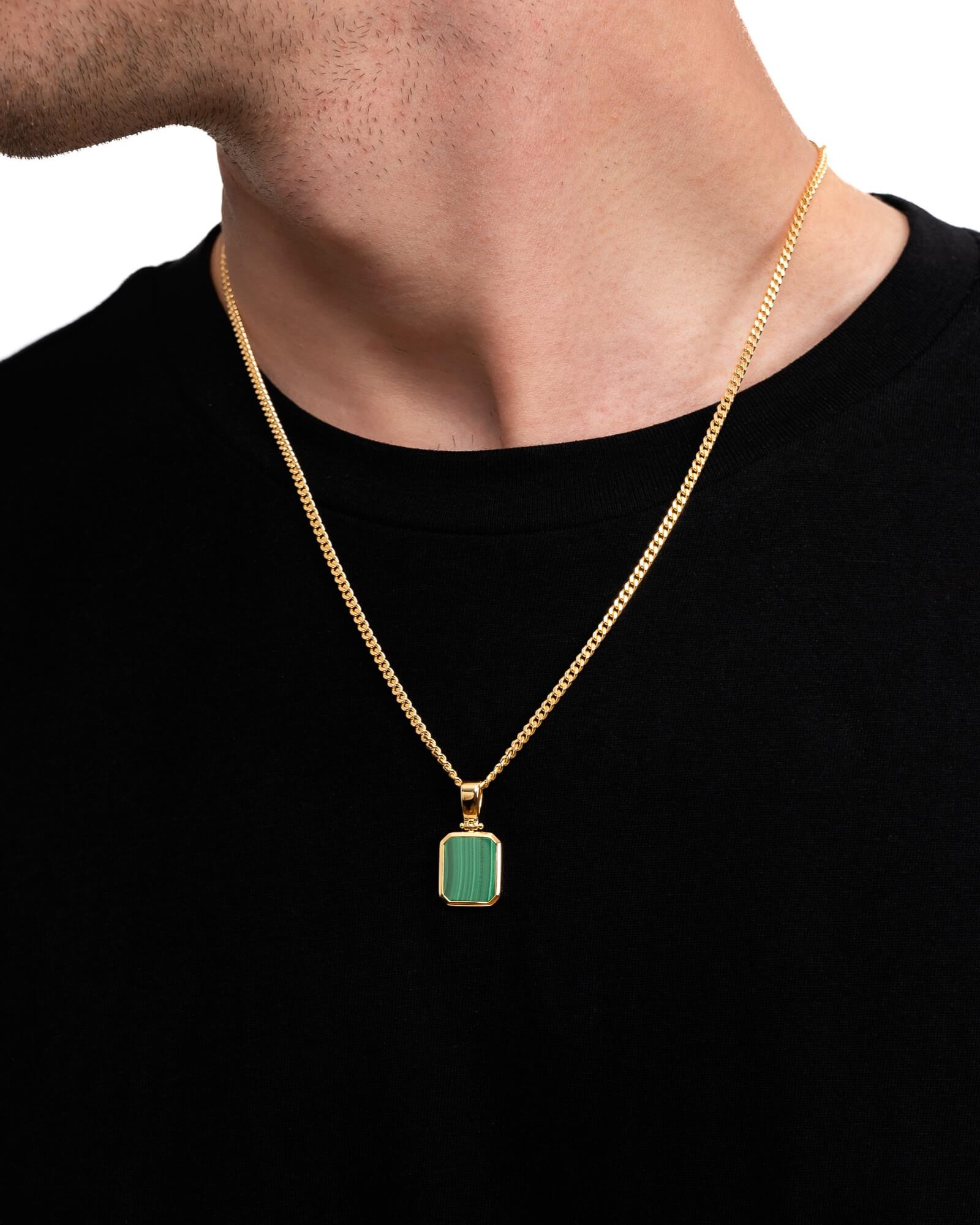 Collier de malachite octogonale gravée