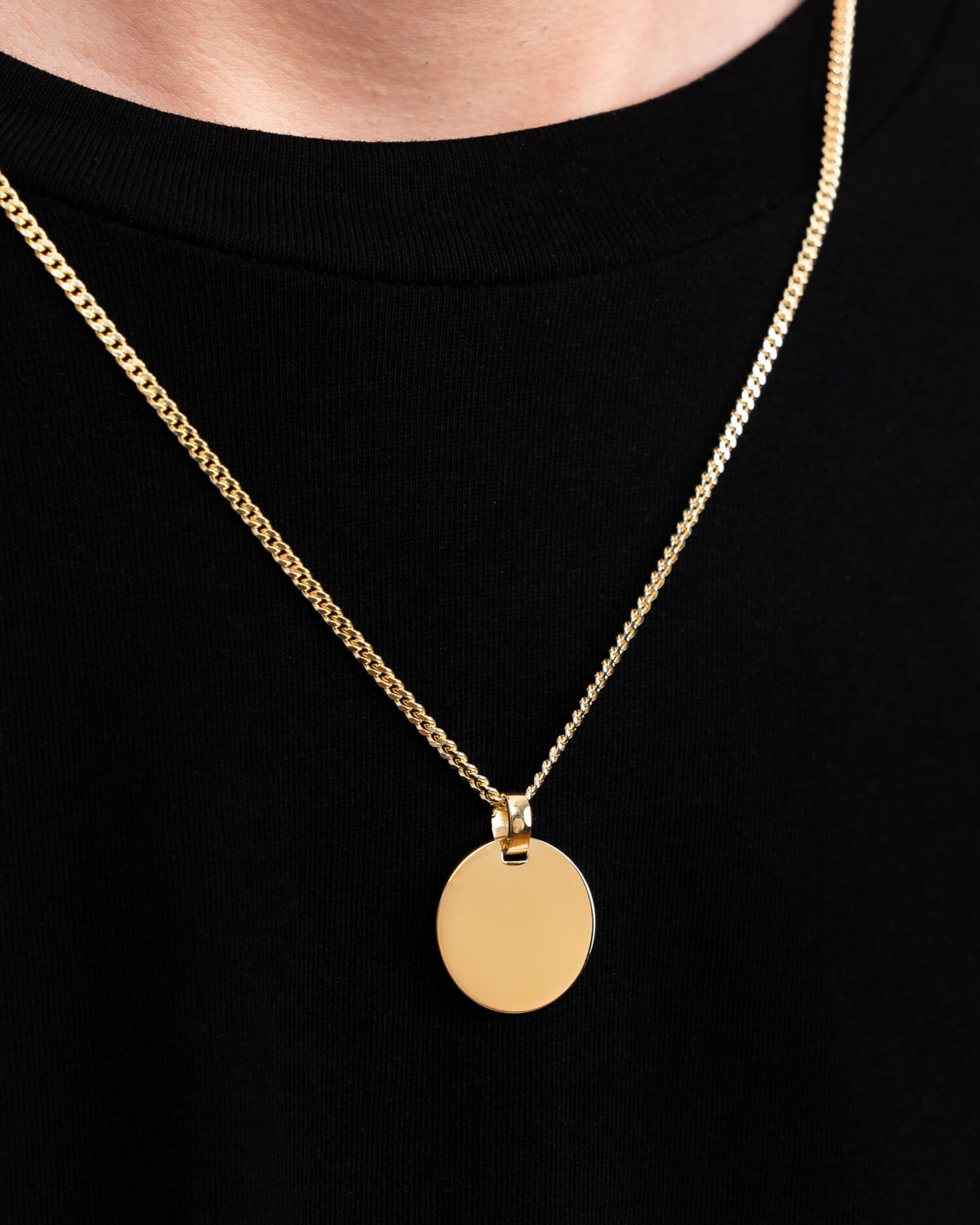 Initiales Plaques gravées Collier Pendentif Rond Poli