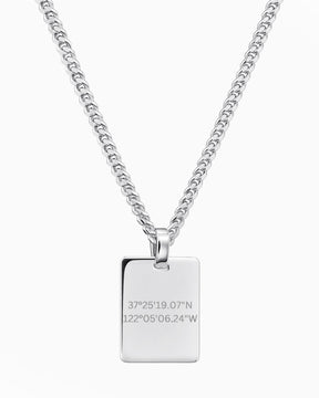 Coordonnées Plaque à graver Collier Pendentif Rectangle