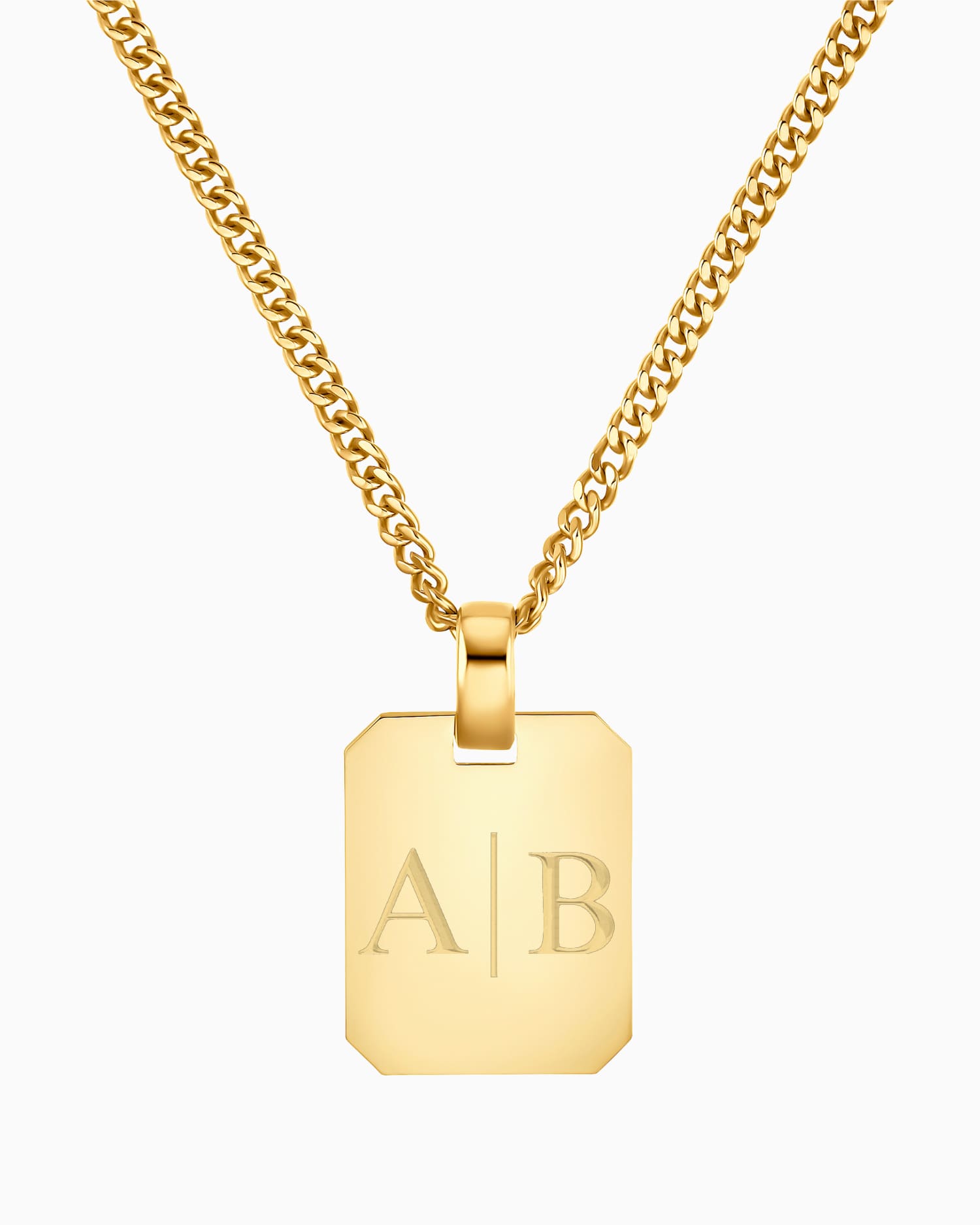 Initiales Plaques gravées Collier Pendentif Octogone