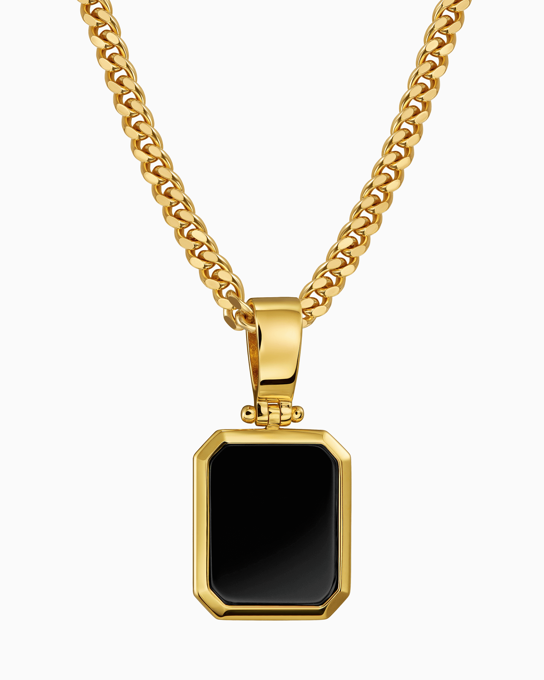 Collier avec plaque gravée en onyx octogonal