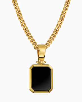 Collier avec plaque gravée en onyx octogonal