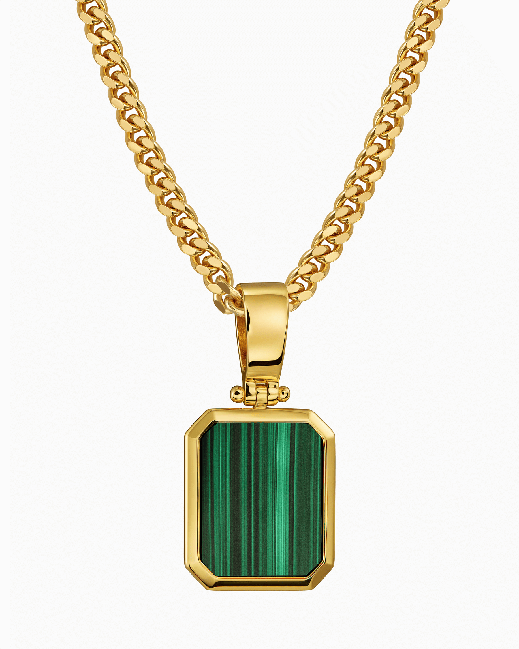 Collier de malachite octogonale gravée