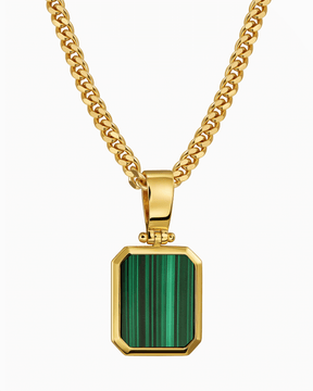 Collier de malachite octogonale gravée