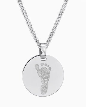 Empreinte de pied Plaques gravées Collier Pendentif Rond Poli
