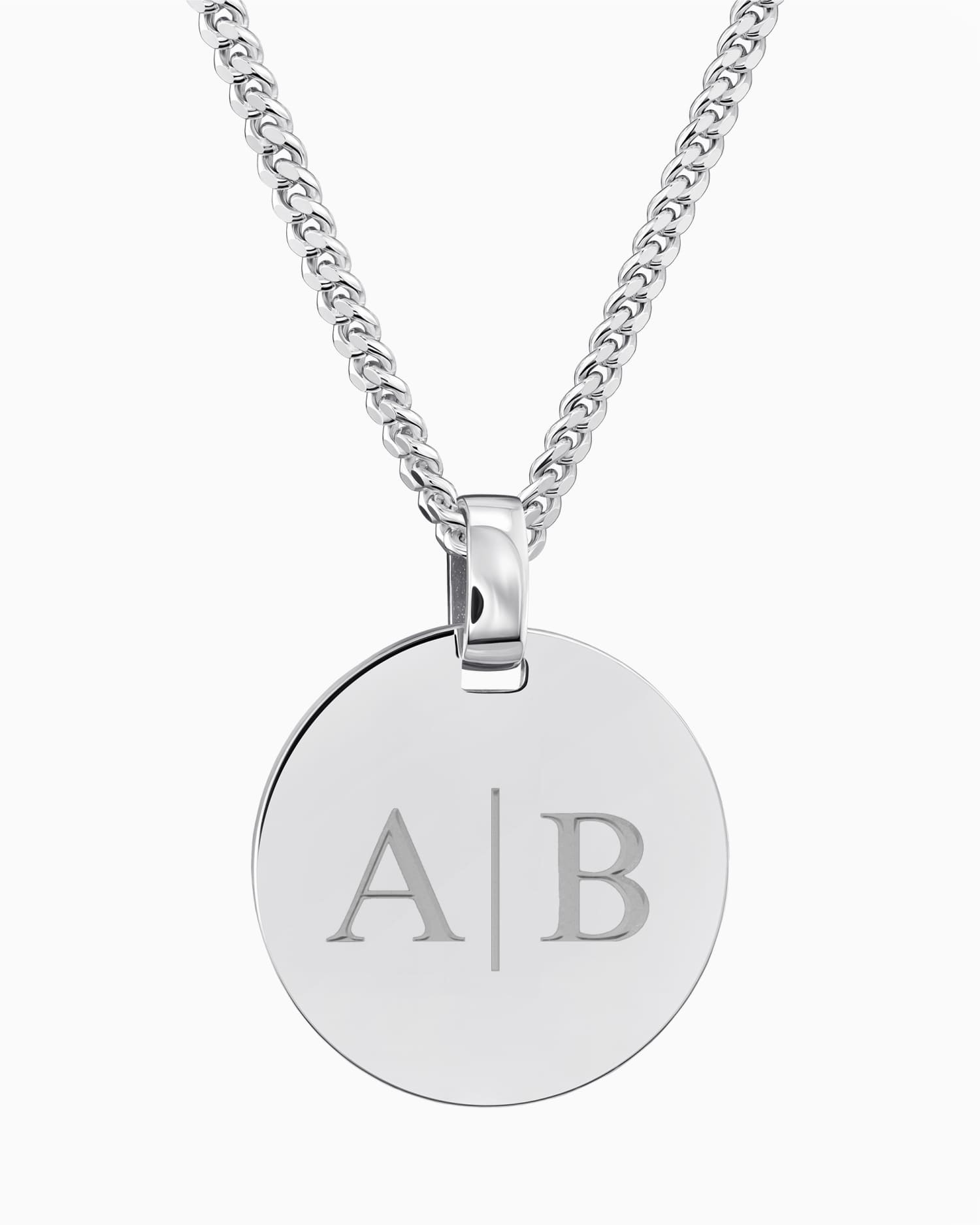 Initiales Plaques gravées Collier Pendentif Rond Poli