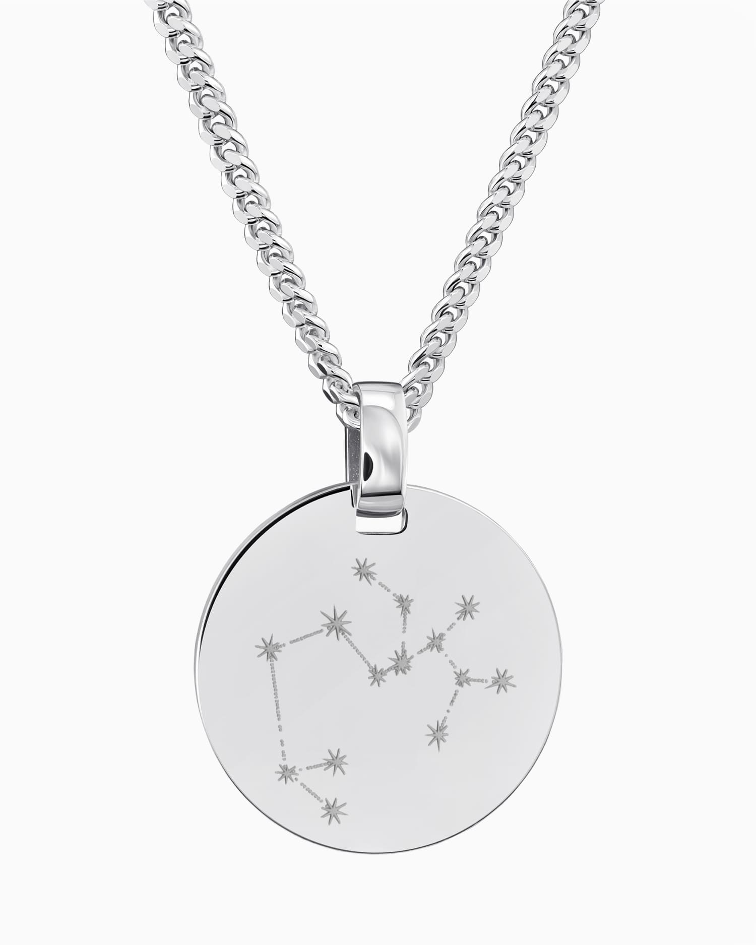 Signe du zodiaque Plaques gravées Collier Pendentif Rond Poli