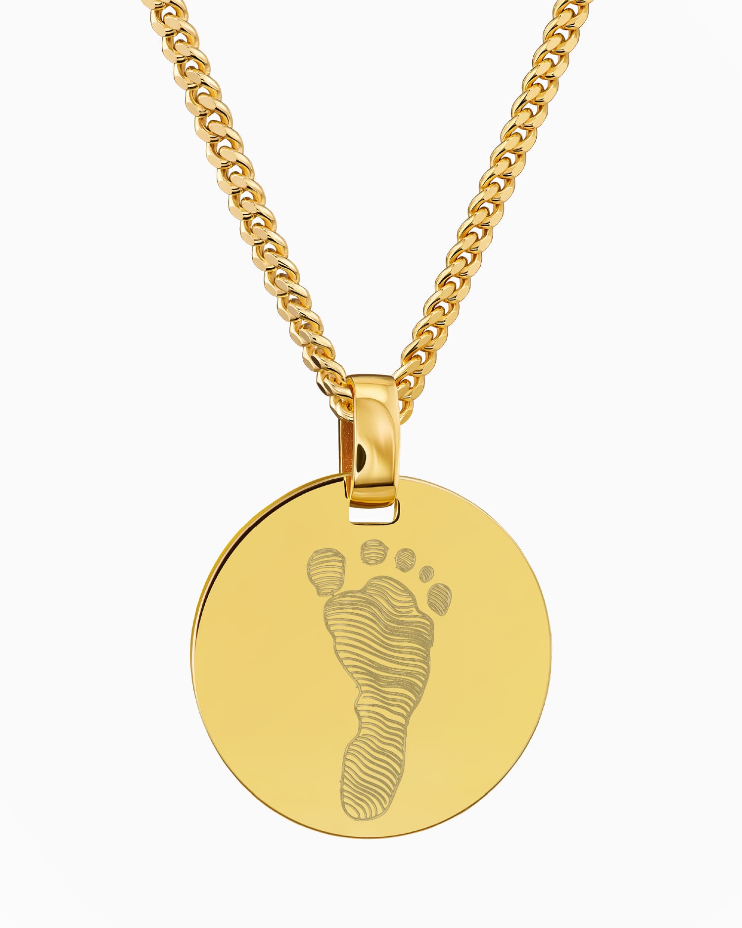 Empreinte de pied Plaques gravées Collier Pendentif Rond Poli