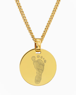 Empreinte de pied Plaques gravées Collier Pendentif Rond Poli