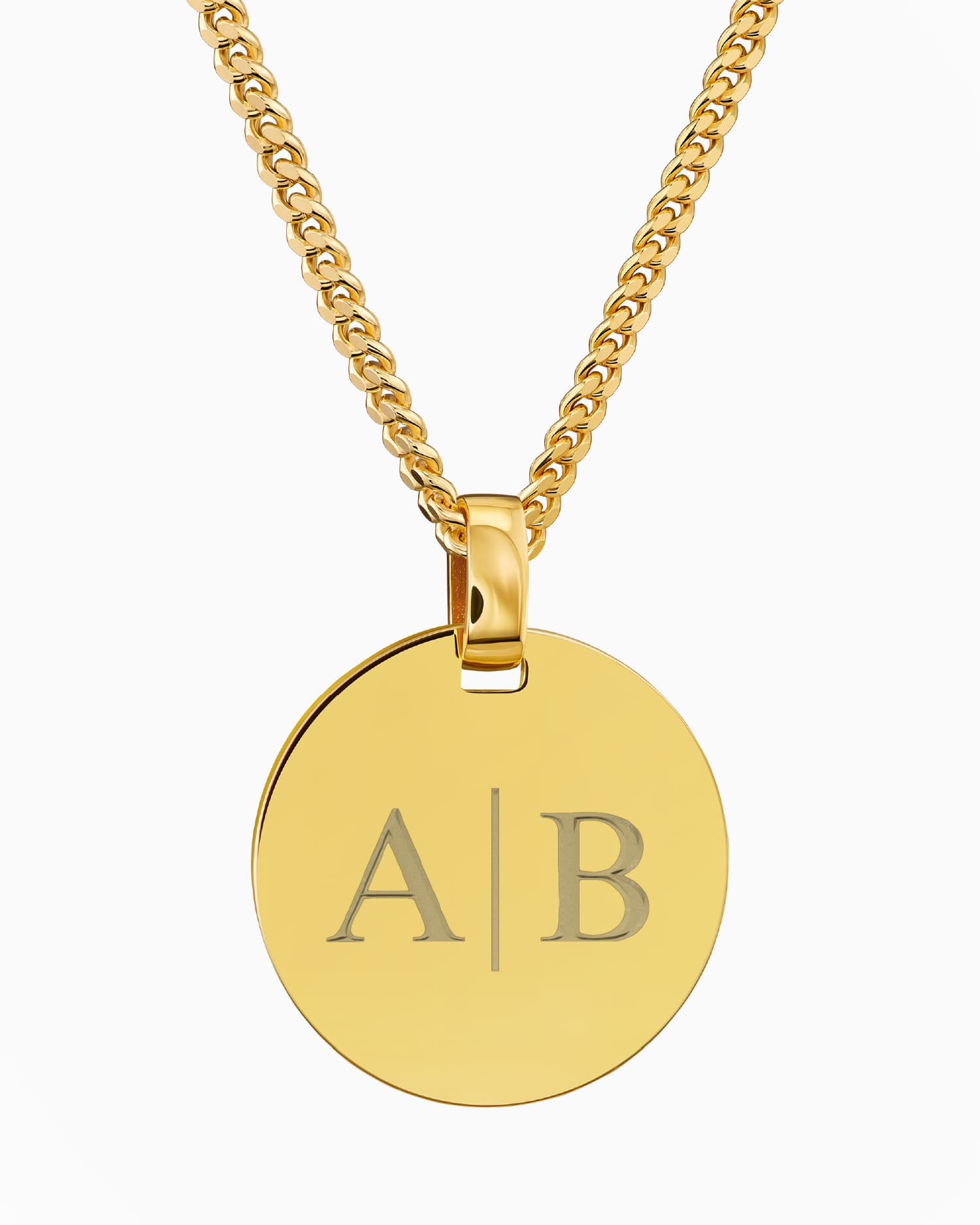 Initiales Plaques gravées Collier Pendentif Rond Poli
