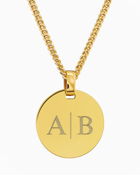 Initiales Plaques gravées Collier Pendentif Rond Poli
