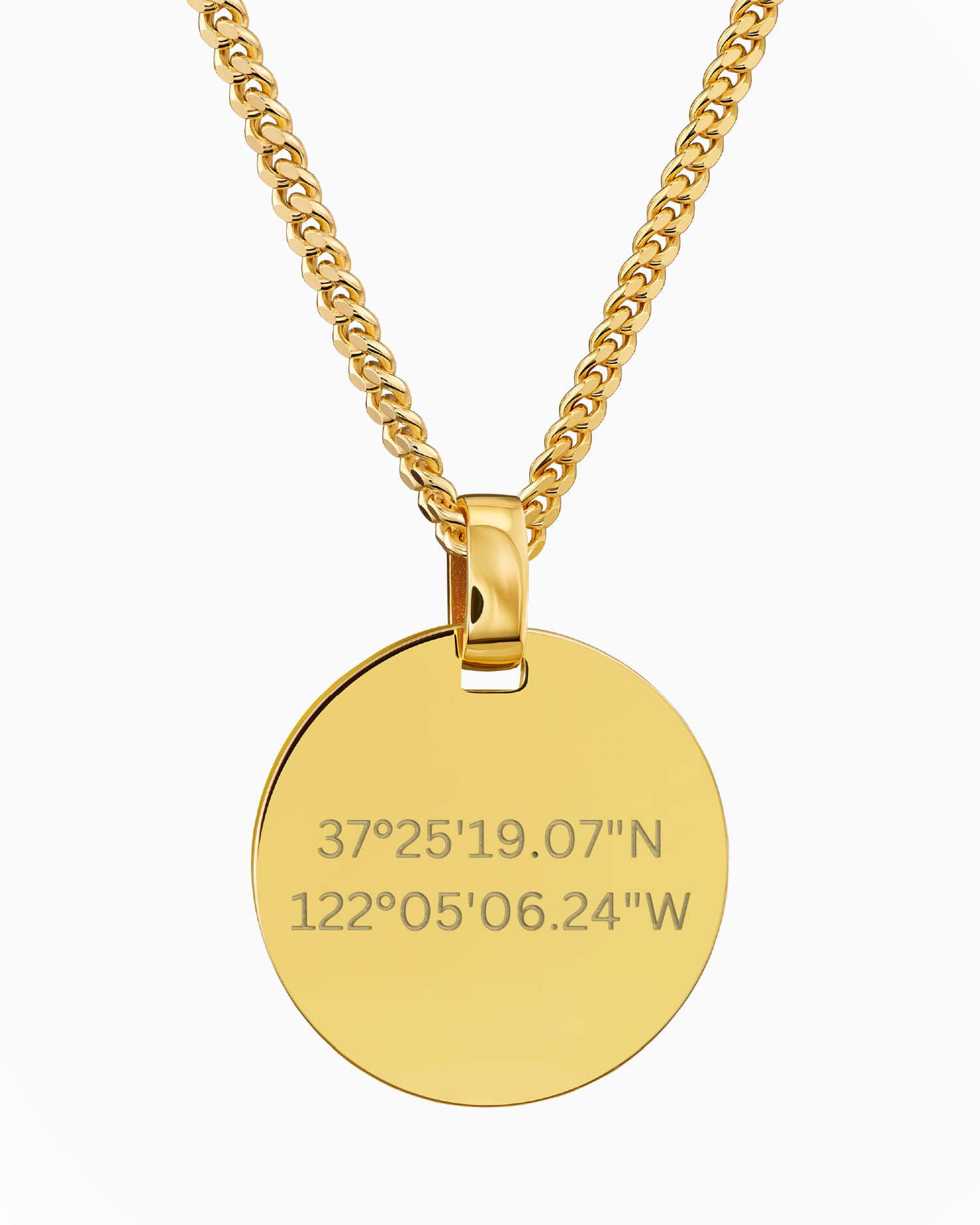 Coordonnées Plaques gravées Collier Pendentif Rond Poli