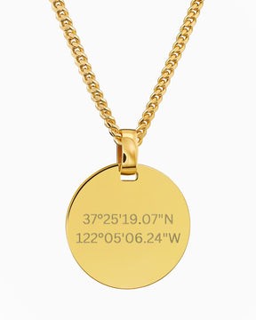 Coordonnées Plaques gravées Collier Pendentif Rond Poli