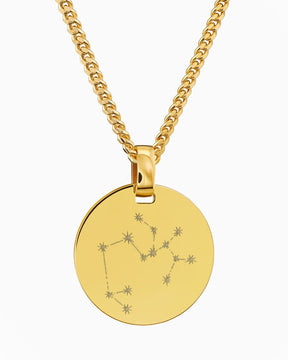 Signe du zodiaque Plaques gravées Collier Pendentif Rond Poli
