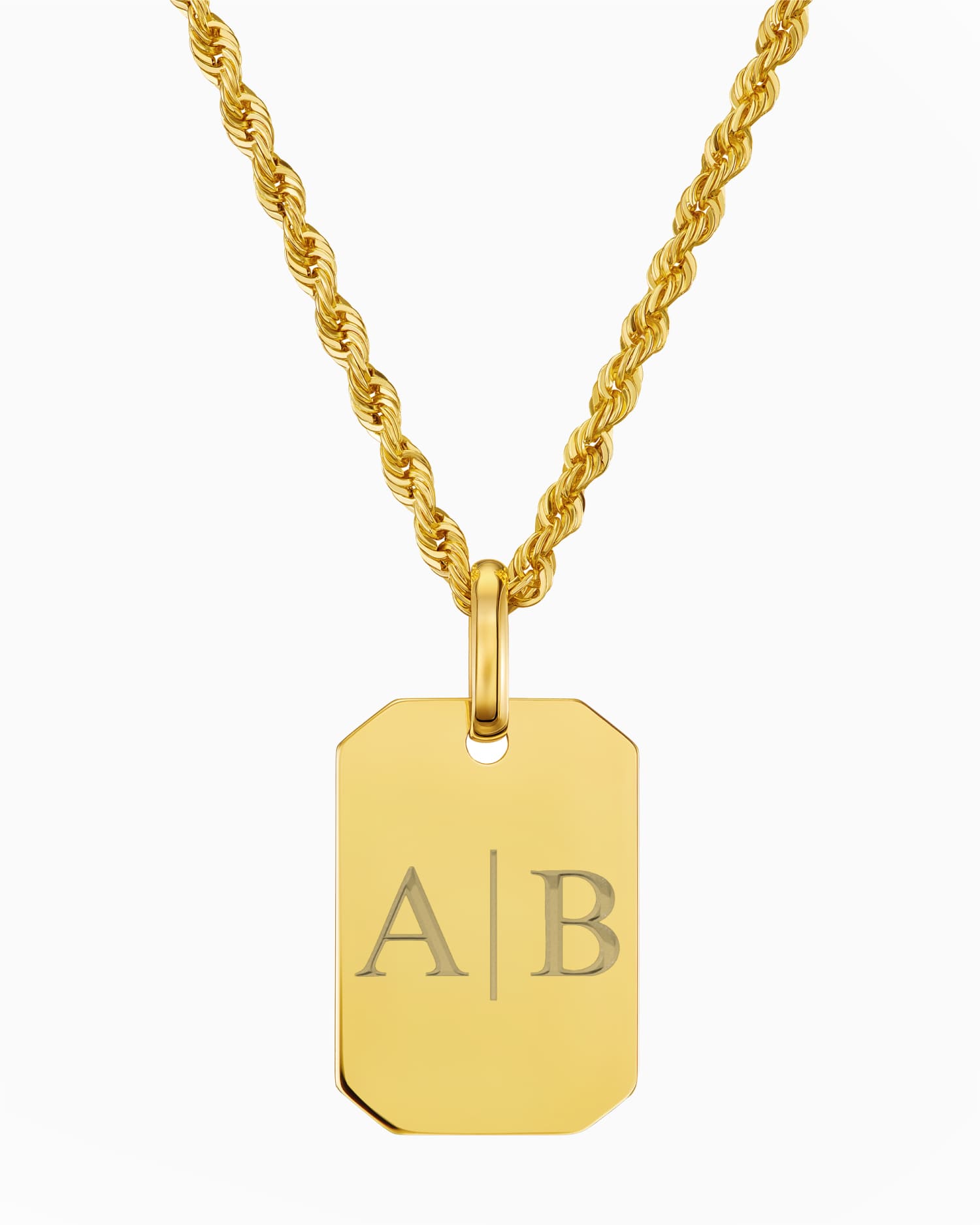 Initiales Plaques gravées Collier Pendentif Octogone