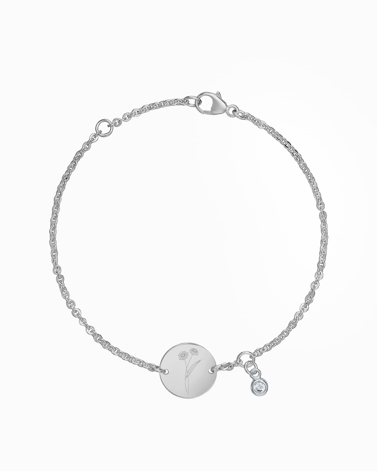 Fleur de naissance Bracelet à graver Plaque à graver ronde Zirconia