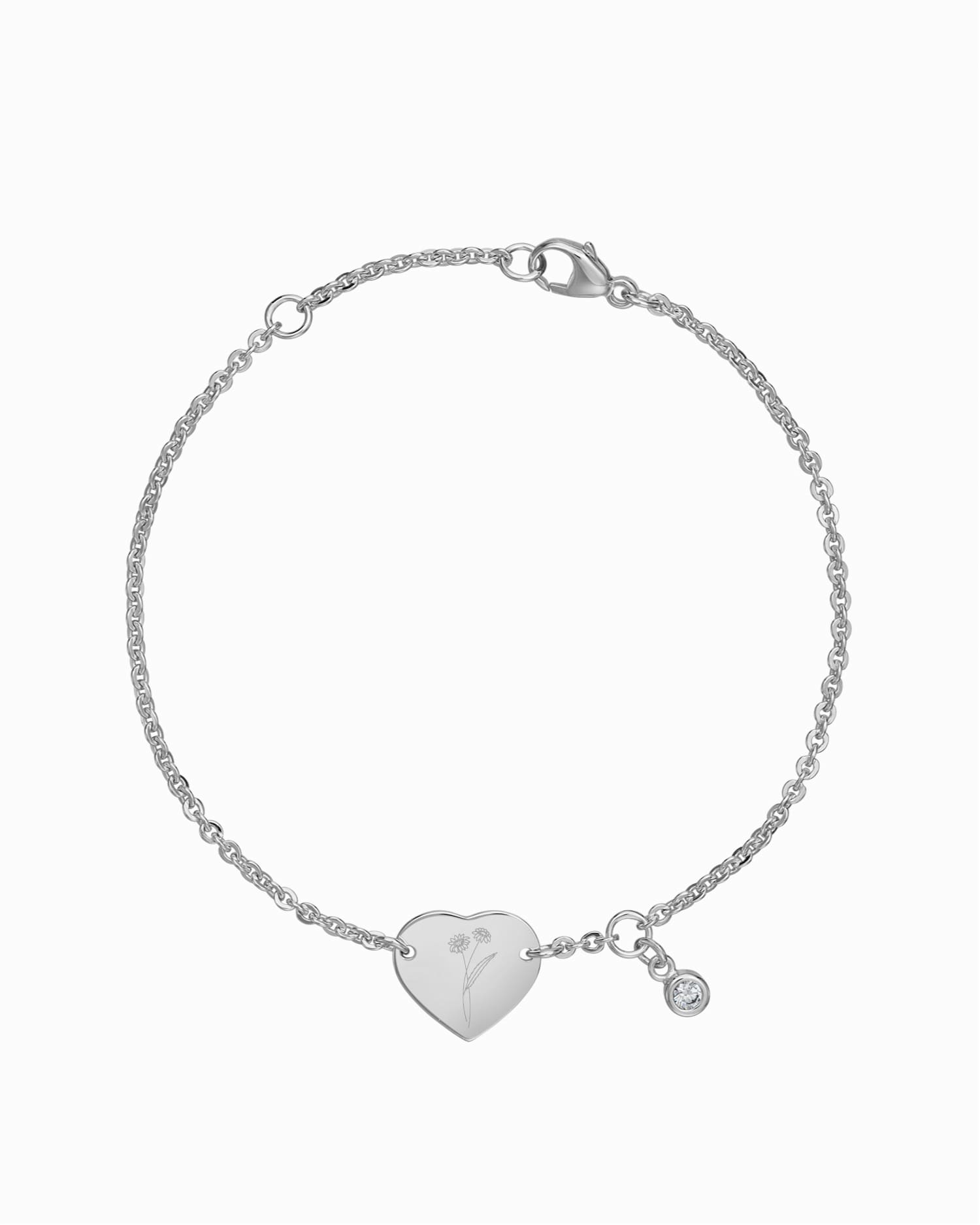 Fleur de naissance Bracelet à graver Plaque à graver Cœur Zirconia