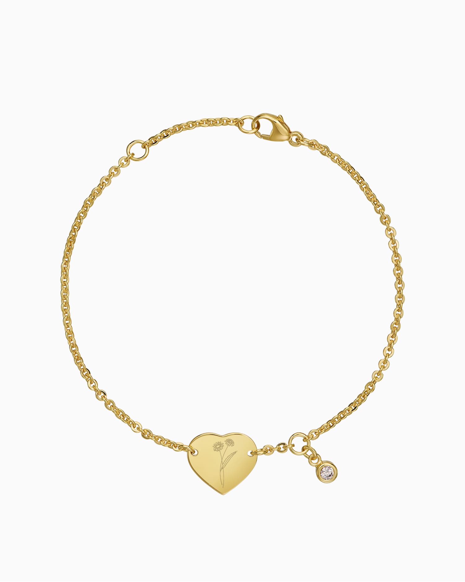 Fleur de naissance Bracelet à graver Plaque à graver Cœur Zirconia