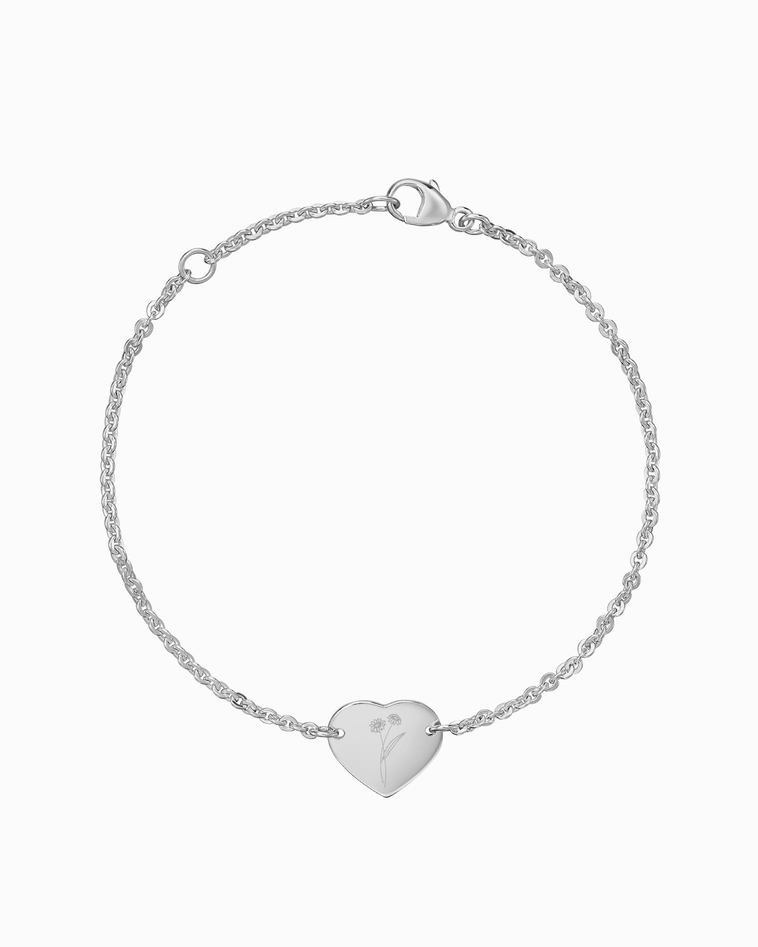 Fleur de naissance Bracelet gravé Plaque gravée Cœur