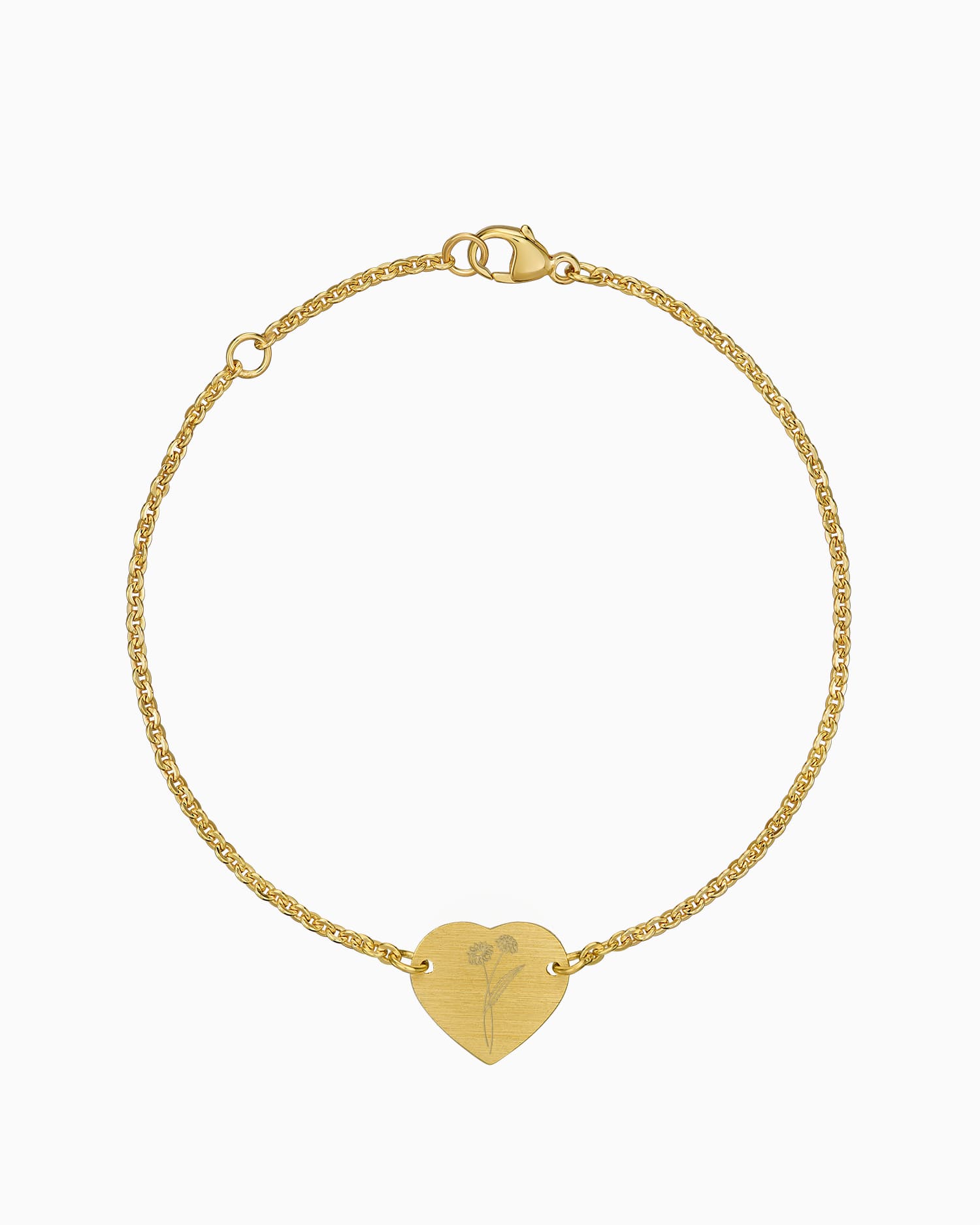 Fleur de naissance Bracelet gravé Plaque gravée Cœur