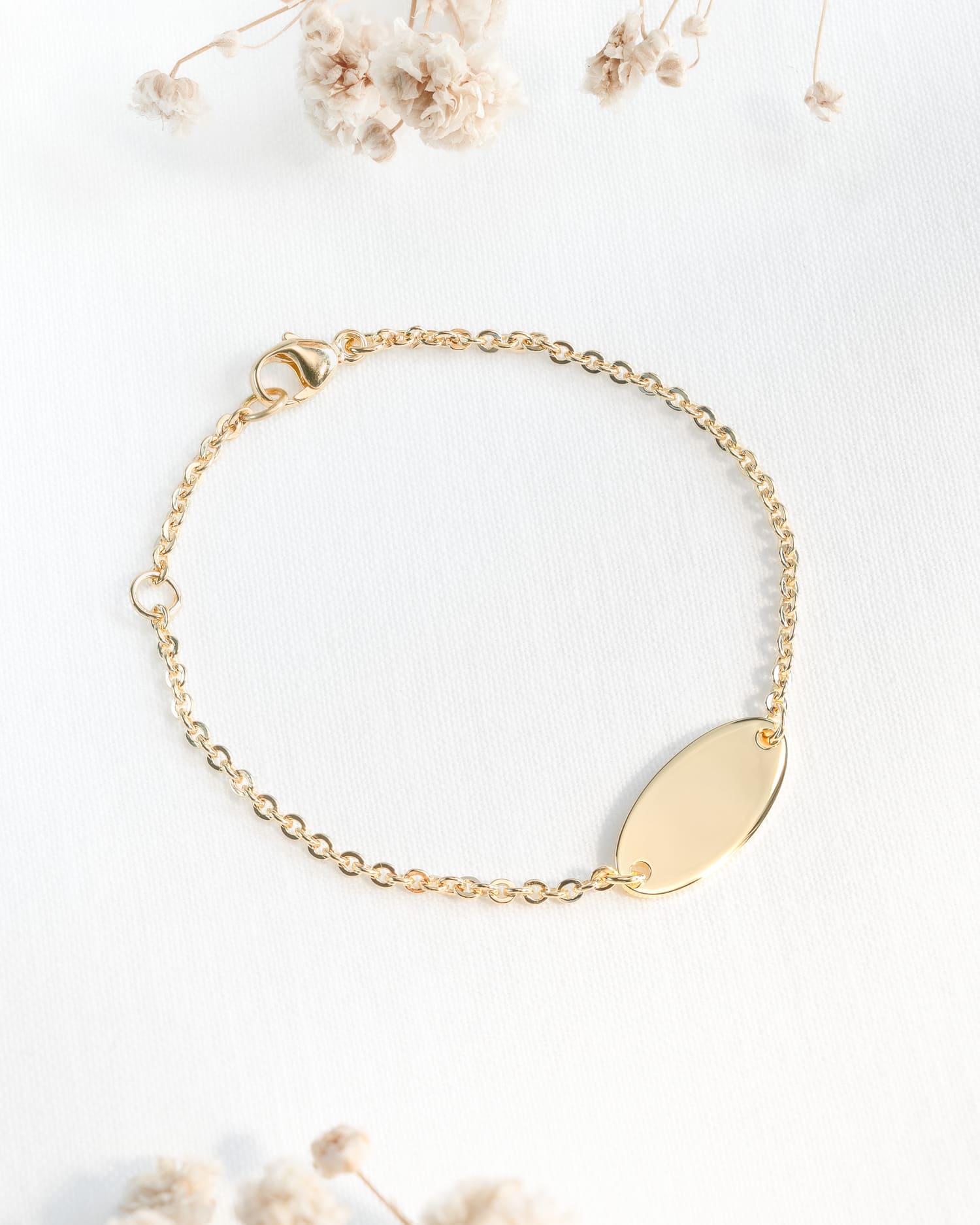 Fleur de naissance Bracelet de gravure Plaque de gravure Ovale