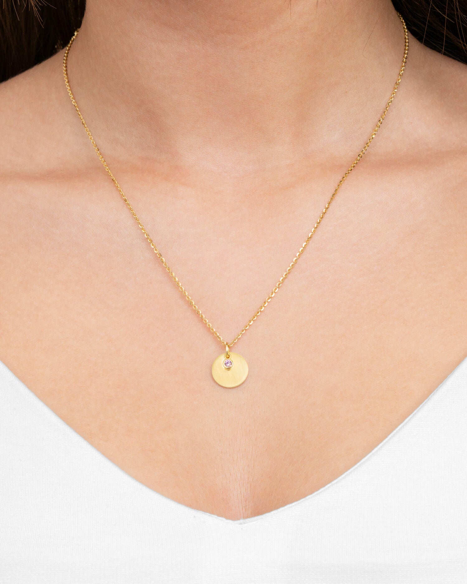 Plaques gravées Pendentif Collier Zirconia Rose 12mm