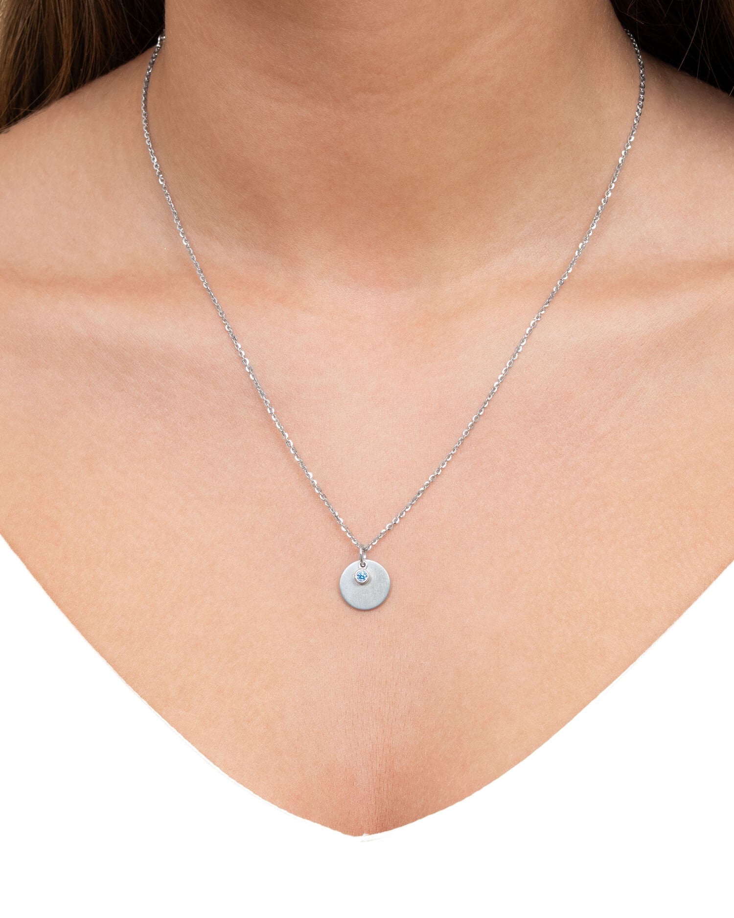 Plaques gravées Pendentif Collier Zirconia Bleu 12mm
