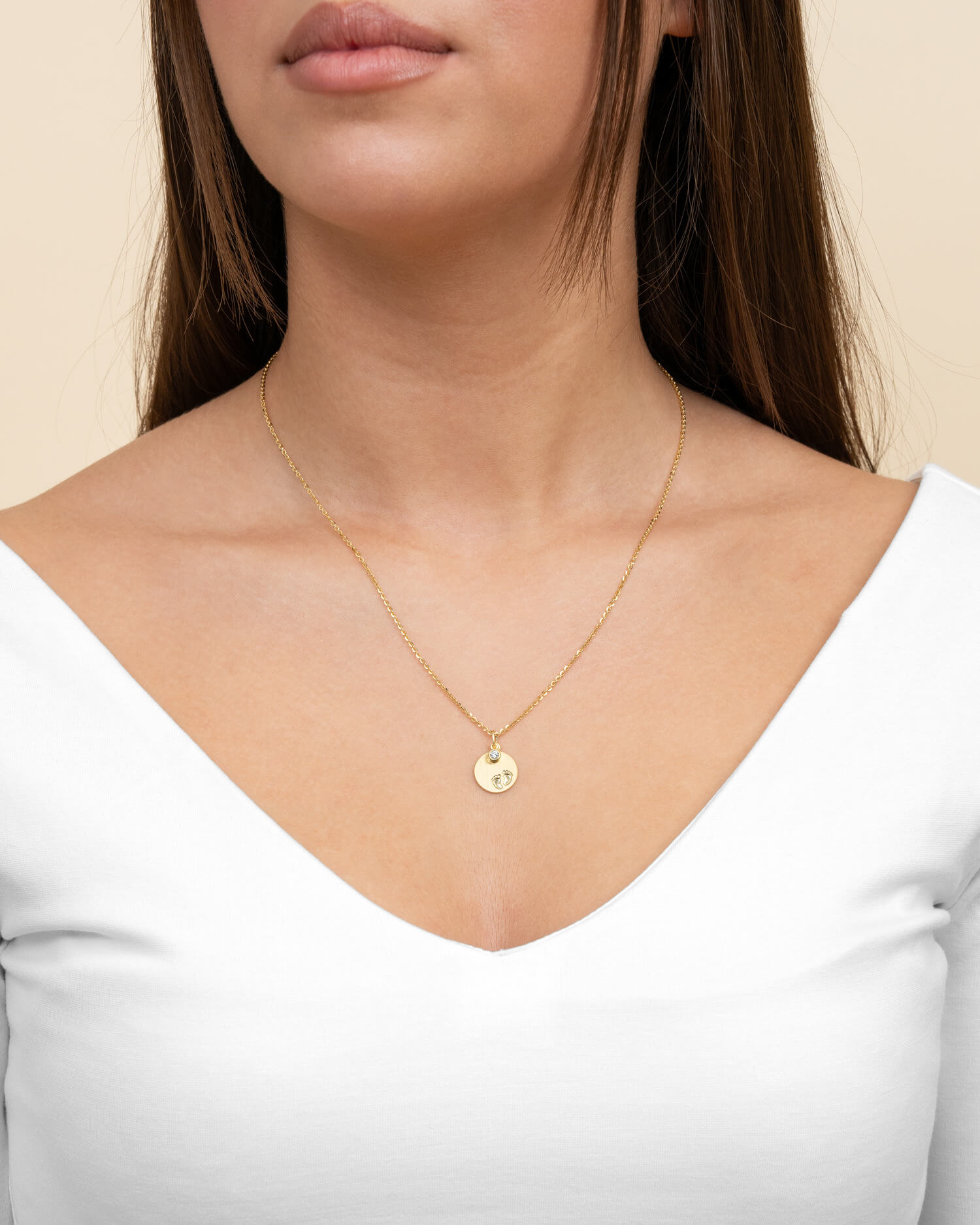 Plaques gravées Pendentif Collier Pieds de bébé Zirconia 12mm