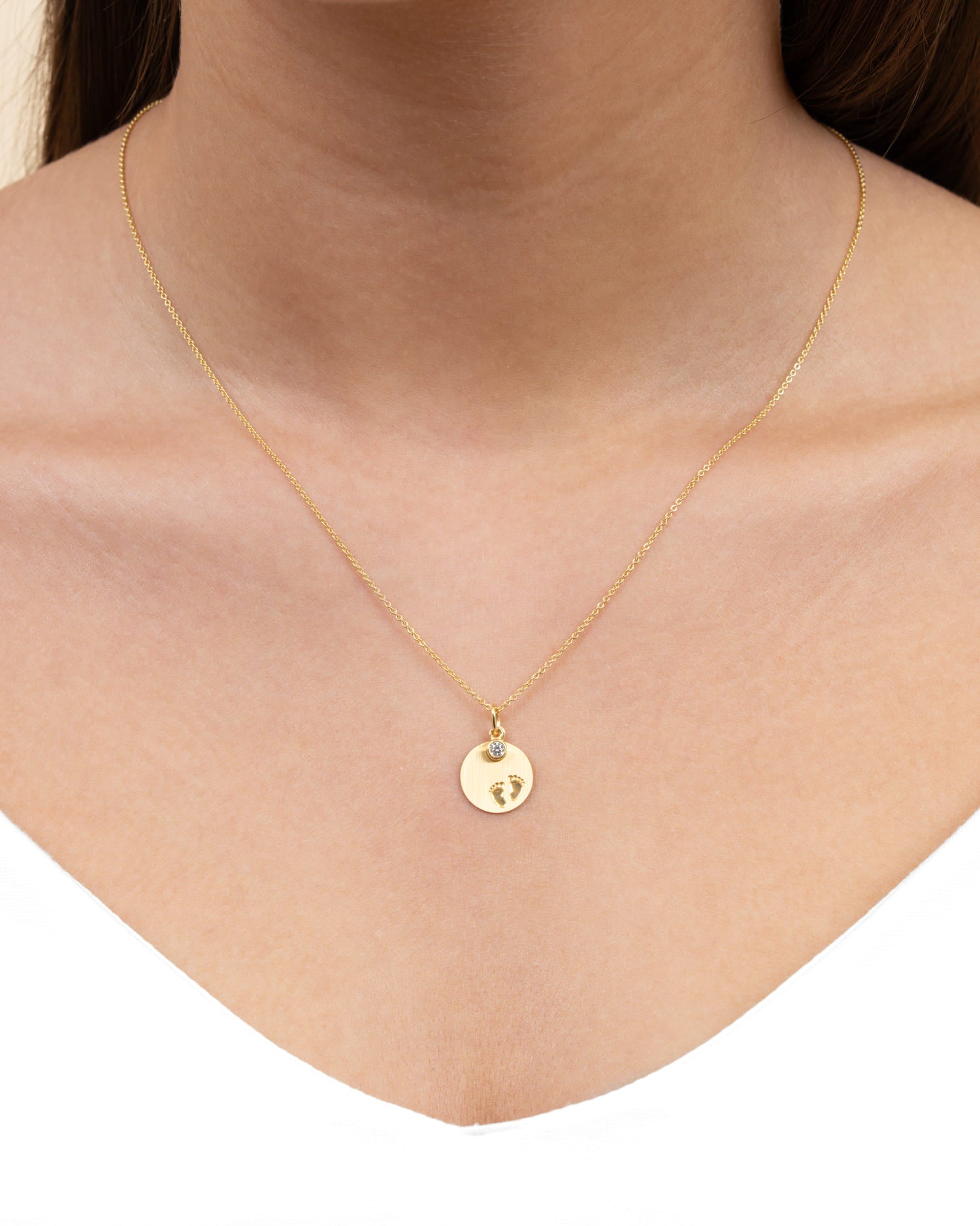 Plaques gravées Pendentif Collier Pieds de bébé Zirconia 12mm
