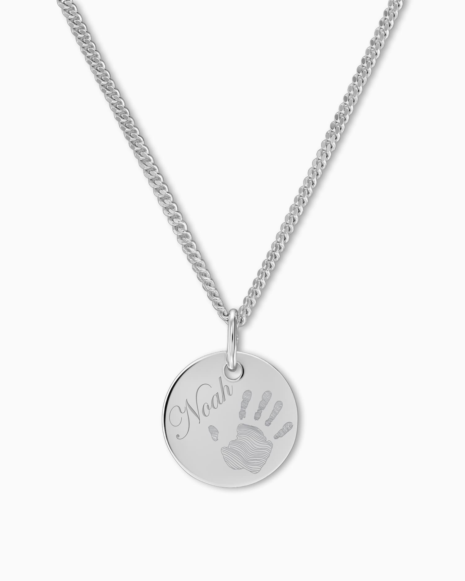 Plaque de gravure d'empreinte de main Collier Pendentif Rond 12mm