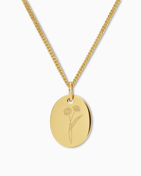 Fleur de naissance Plaques gravées Collier Pendentif Ovale