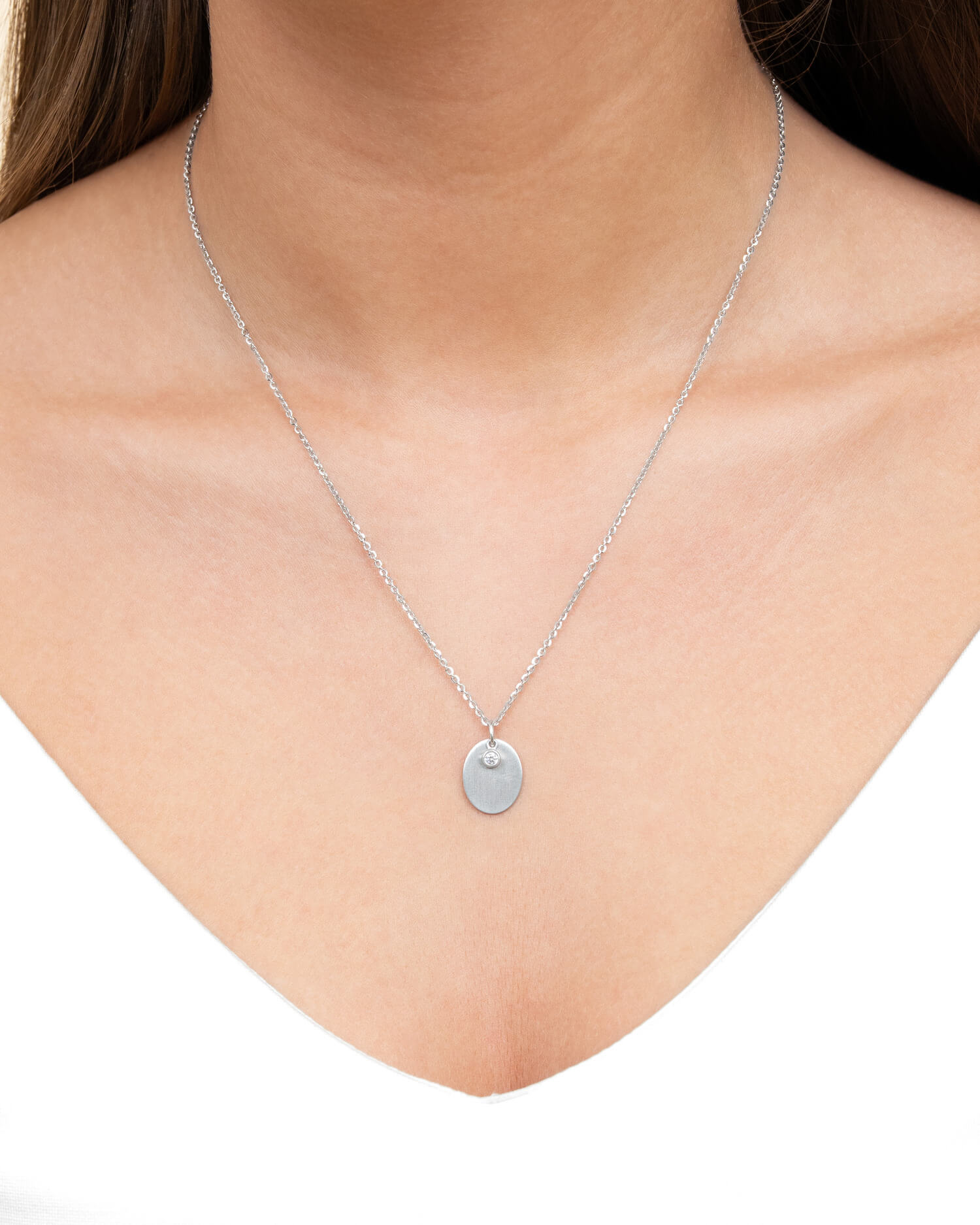 Plaques gravées Collier Pendentif Ovale Zirconia