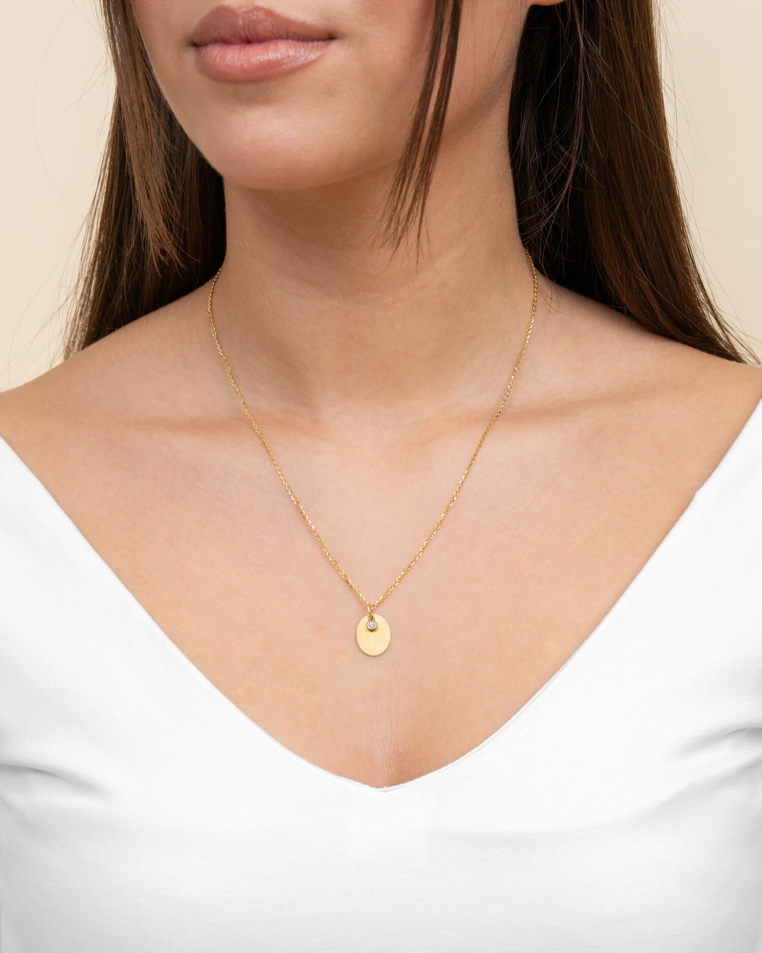 Plaques gravées Collier Pendentif Ovale Zirconia