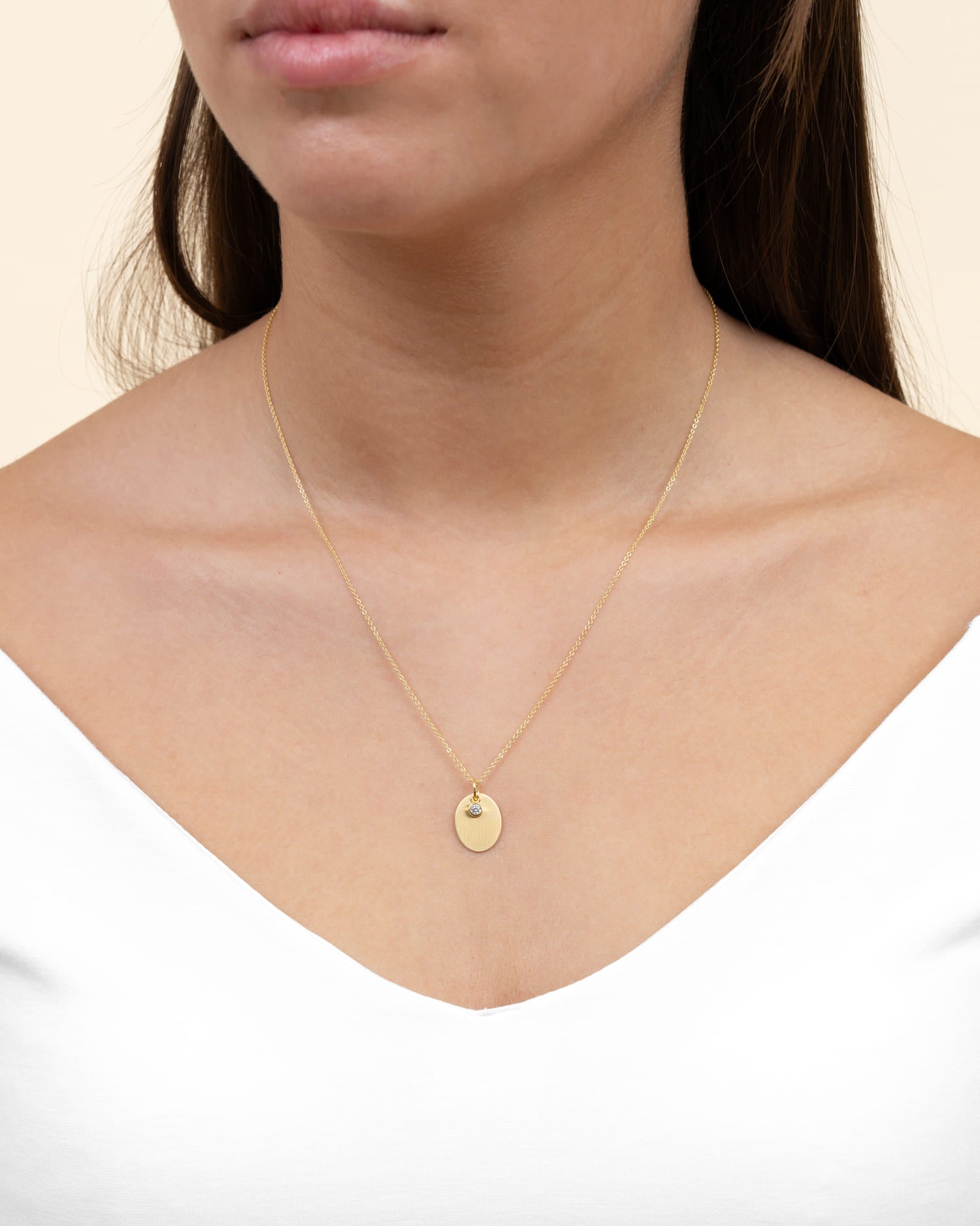 Plaques gravées Collier Pendentif Ovale Zirconia