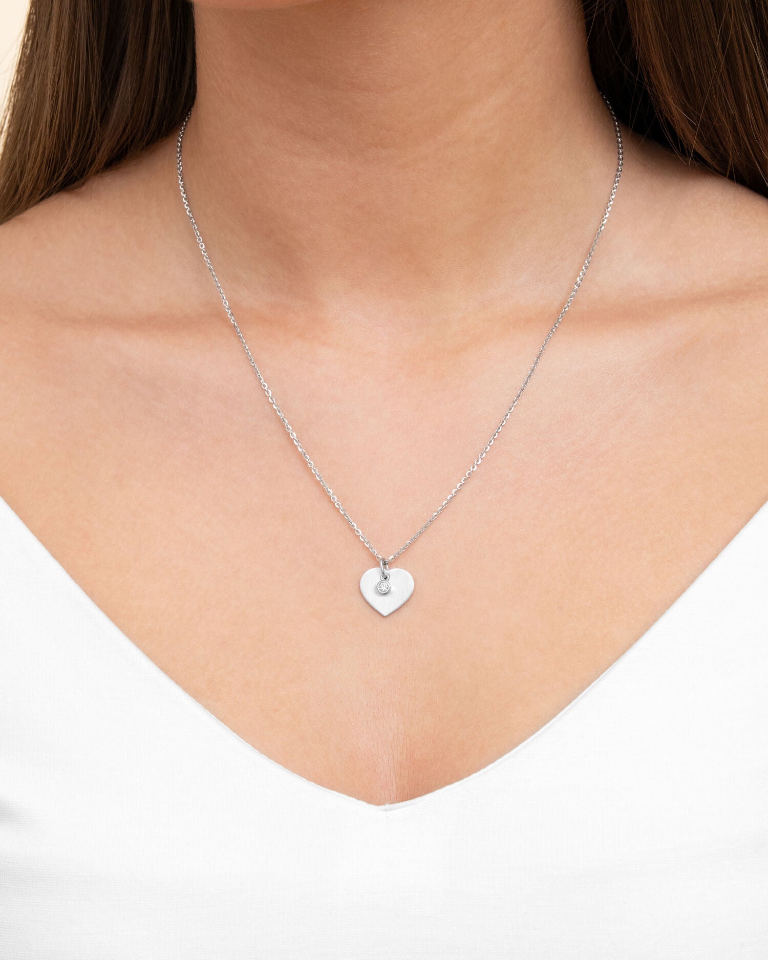Collier coeur plaque gravure pendentif zirconium