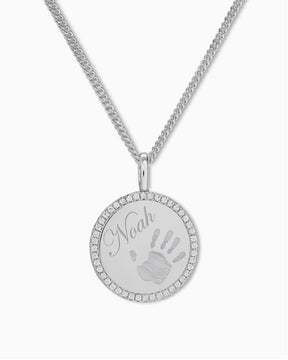Empreinte de la main Plaques à graver Collier Pendentif Rond Zirconia 16mm