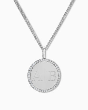 Initiales Plaques de gravure Collier Pendentif Rond Zirconia 16mm
