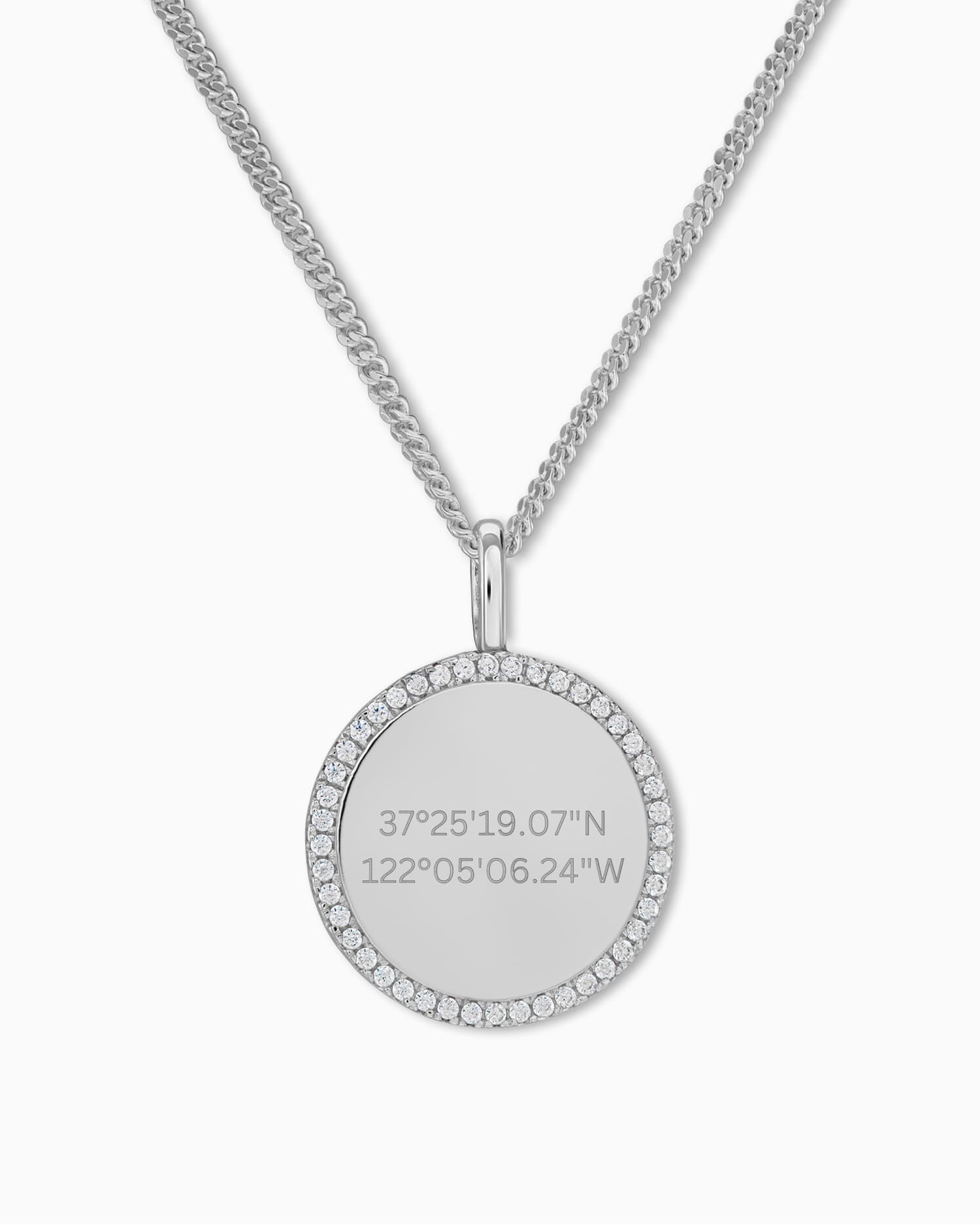 Coordonnées Plaques à graver Collier Pendentif Rond Zirconia 16mm