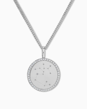 Signe du zodiaque Plaques gravées Collier Pendentif Rond Zirconia 16mm
