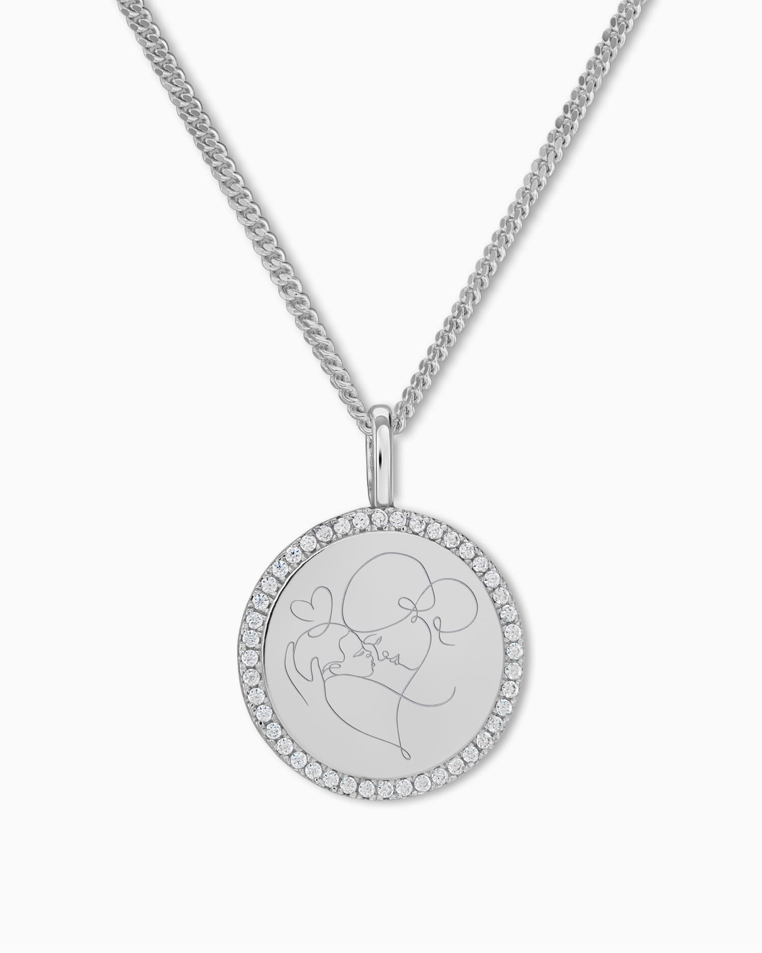 Graphique Uploud Plaques gravées Collier Pendentif Rond Zirconia 16mm