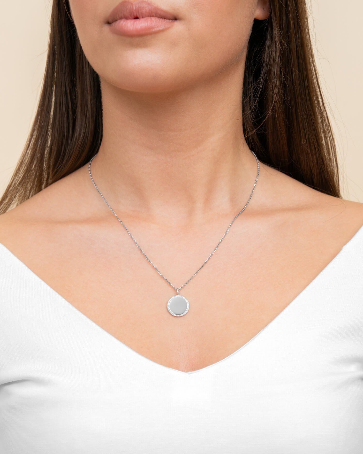 Coordonnées Plaques à graver Collier Pendentif Rond Zirconia 16mm