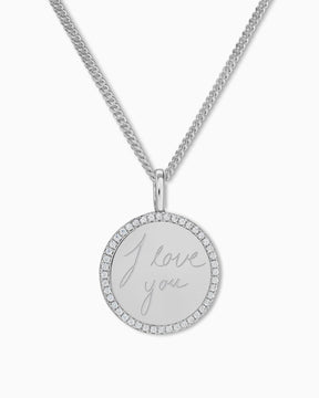 écriture Uploud plaques de gravure collier pendentif rond zircon 16mm