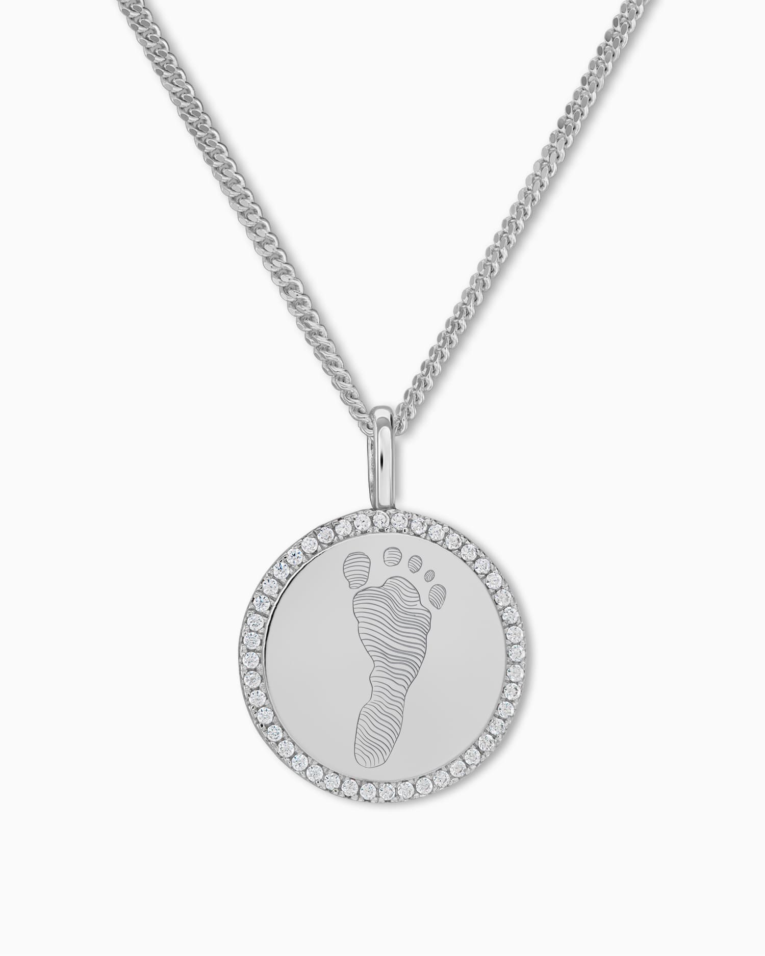 Empreinte de pied Plaques de gravure Collier Pendentif Rond Zirconia 16mm