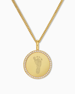 Empreinte de pied Plaques de gravure Collier Pendentif Rond Zirconia 16mm